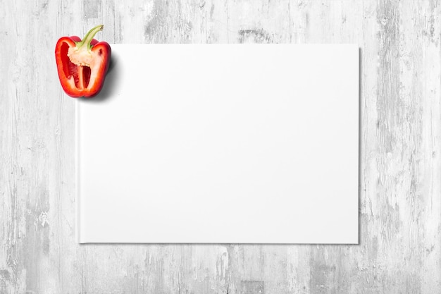 Red bell pepper on clean background with space for text healthy vegetable background