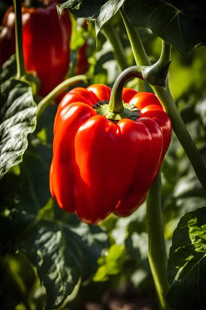 red bell pepper harvest in the garden