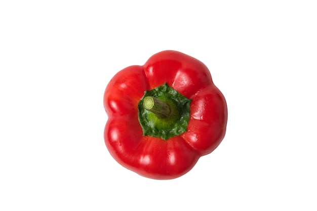 Red bell pepper isolated on white background Raw fresh pepper Top view