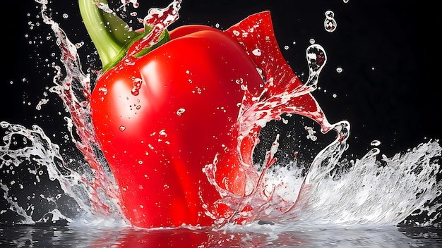 Red bell pepper splash into clear water