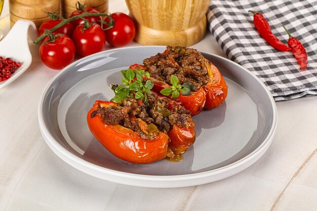 Red bell pepper stuffed minced meat