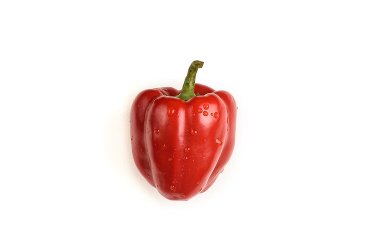 Red bell pepper with water droplets Isolated on a white background