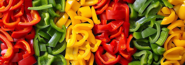 Photo red bell pepper yellow green and red bell peppers cut in strips