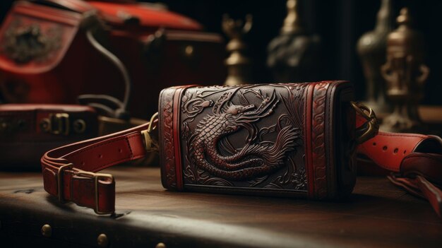 Red Belt With Dragon Design