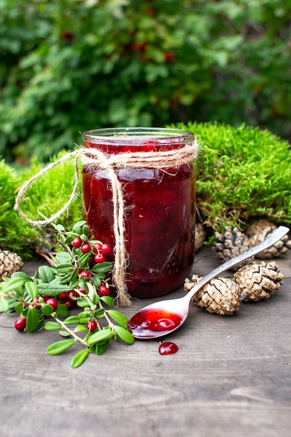 red berries jam and green moss