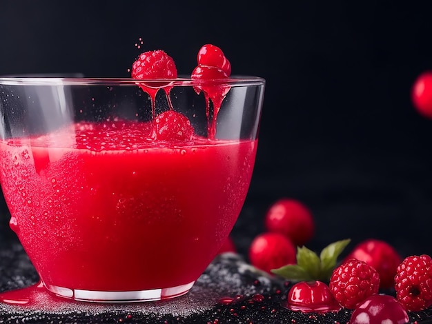 Red berries juice with red splash on a dark background halloween drink