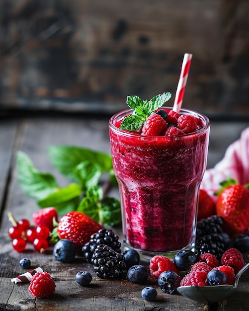 Red Berries Smoothie op een rustieke achtergrond