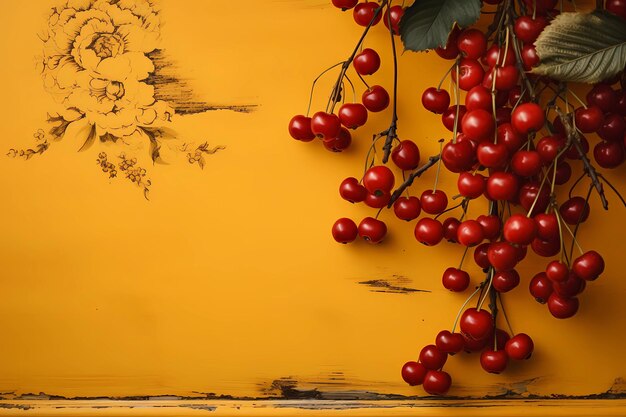 Red berries on a wooden background