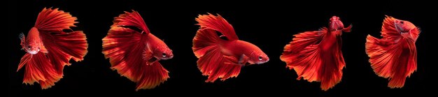 red beta fish on solid black background
