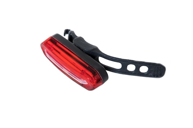 red bicycle safe rear tail flashing back light warning lamp with flexible rubber mount isolated on white background