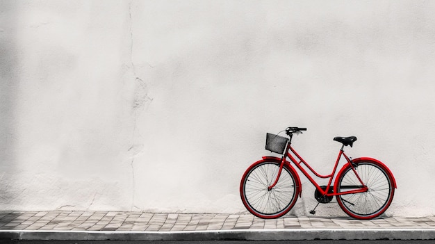 Red bicycle on white wall background generative AI