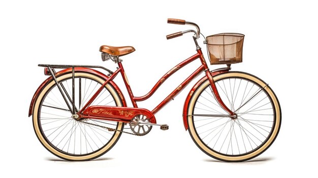 A red bicycle with a basket on the front