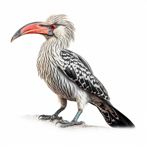 Photo red billed hornbill full body on white background