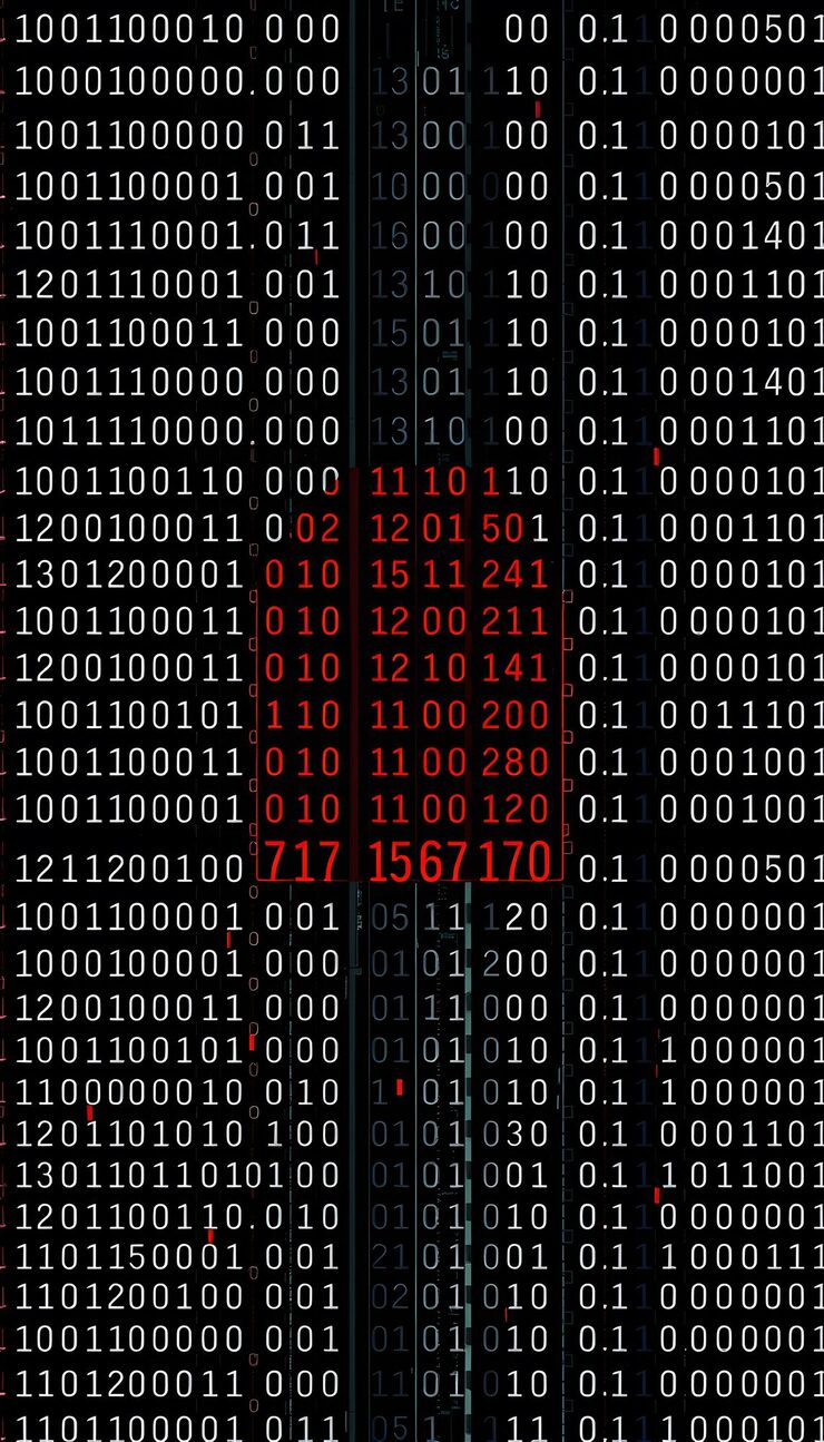 Photo 紅色二進制代碼數據 黑色部分數據缺失 由系統伺服器故障和電腦黑客