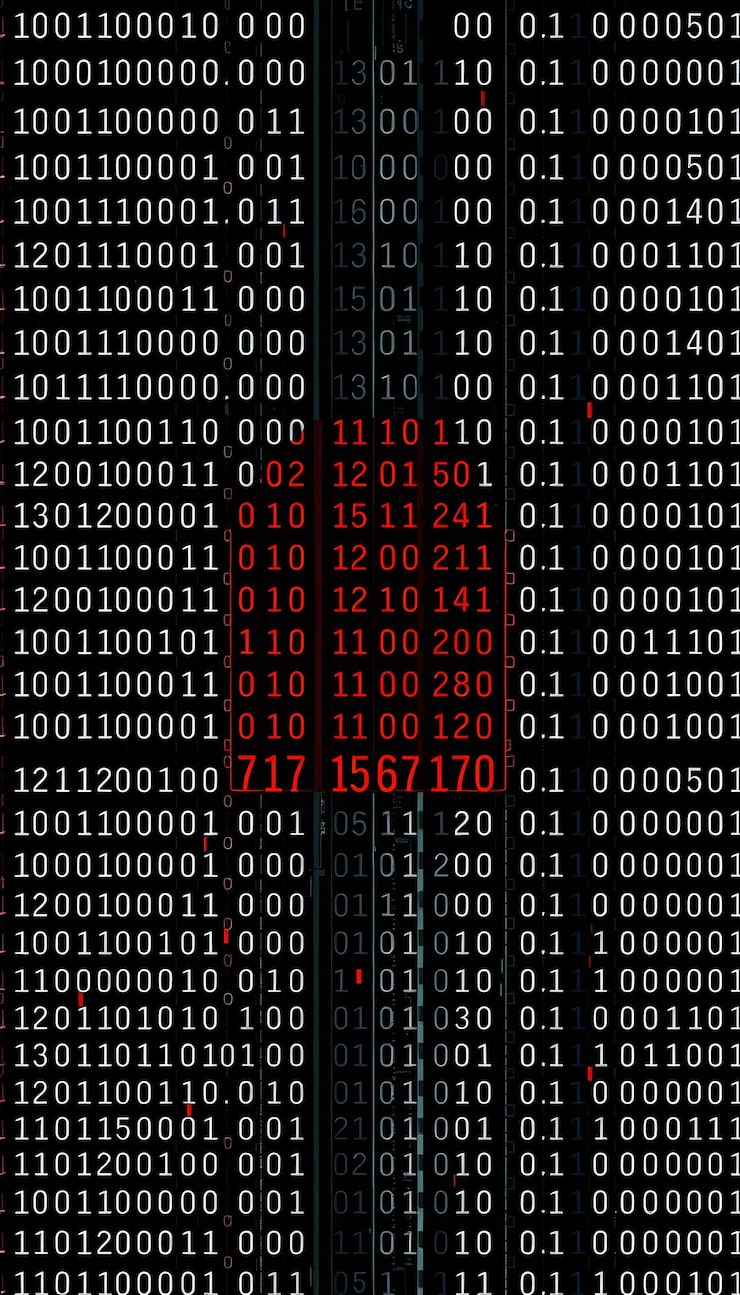 Photo red binary code data black out some data missing from system server failure and computer hacker