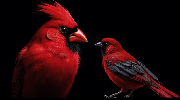 A red bird with a black background and a red bird