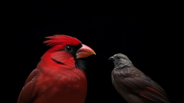 A red bird with a black background and a red bird
