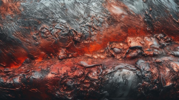 A red and black abstract painting of a black and red planet.