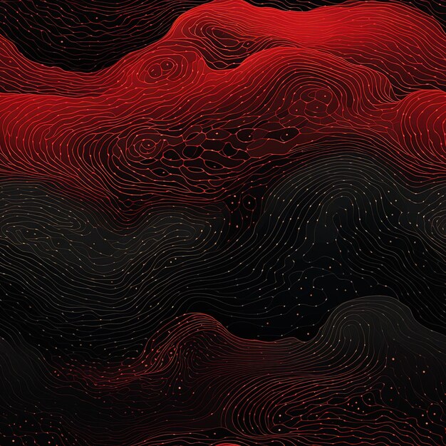 a red and black abstract painting of a wave with the red and black lines