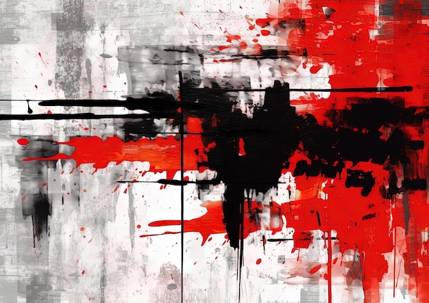 a red and black abstract painting on white in the style of grunge grungy