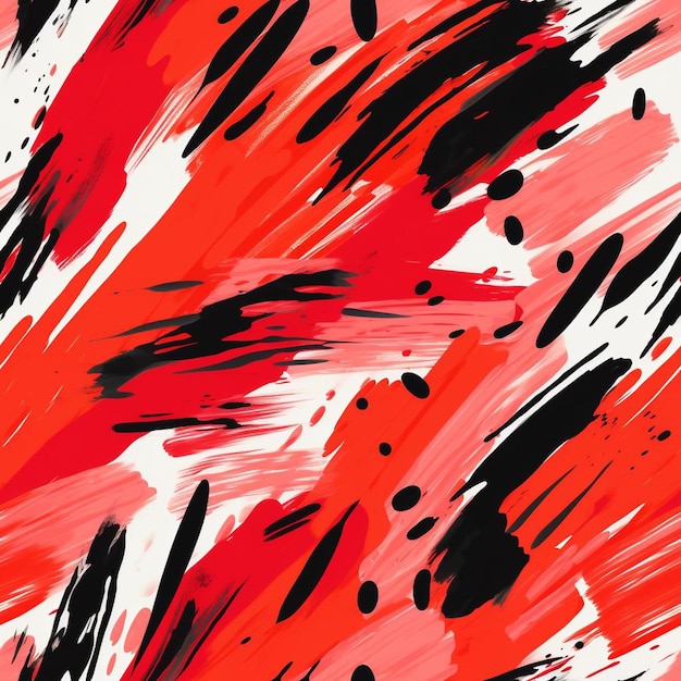 Photo a red and black abstract painting with black spots and red spots.