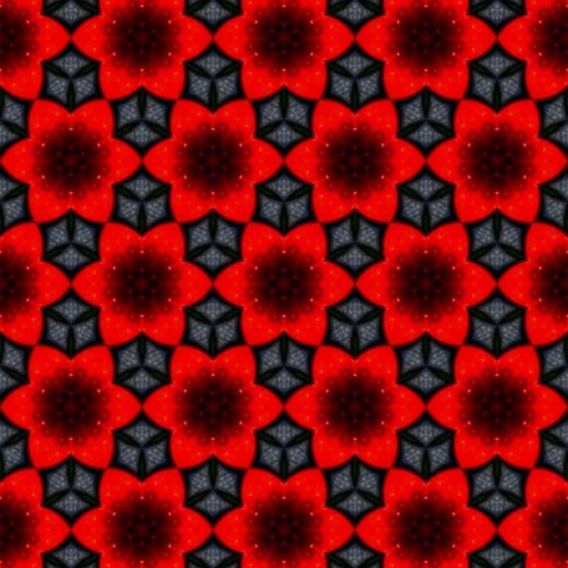 a red and black abstract pattern of snowflakes