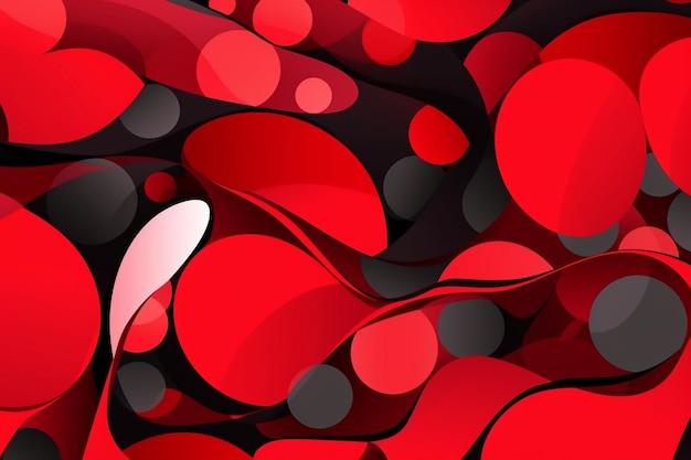 A red and black background with black circles