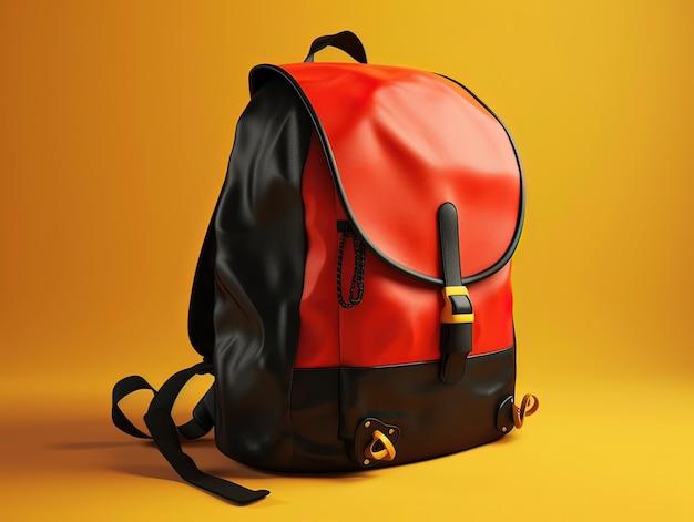 A red and black backpack with a black strap