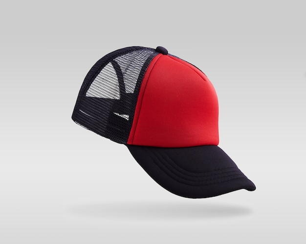 Red and black baseball cap isolated on white background.