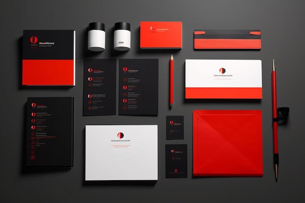 A red and black business card with a red box with the logo for the company.