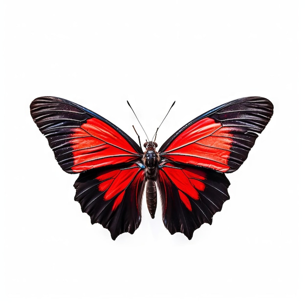 A red and black butterfly with black wings