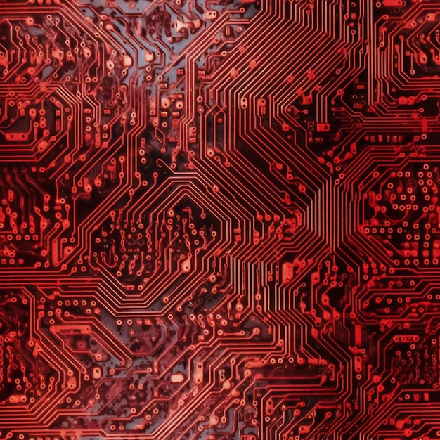 「テクノロジー」という文字が書かれた赤と黒のコンピューター ボード。