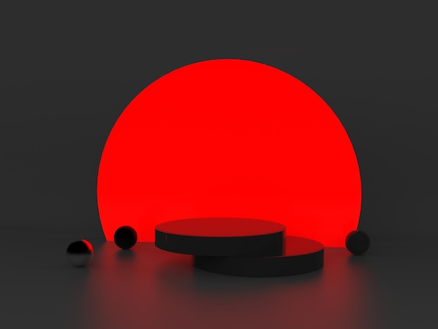 красный черный темный фон с простым минимальным подиумом с фоновым продуктом в форме круга