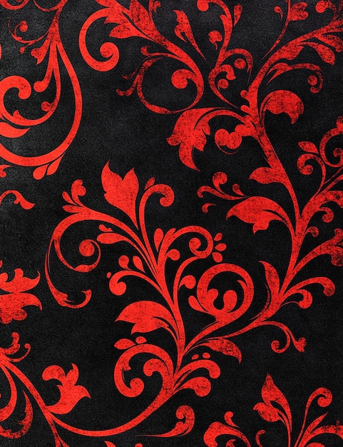 赤と黒の布で花のパターンが付いている