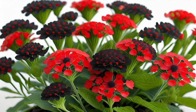 Photo red and black flowers verbena close up