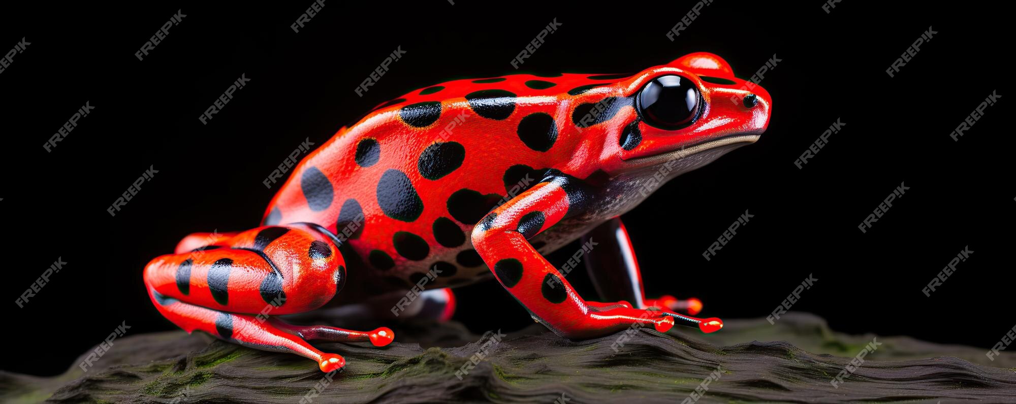 A red and black frog with black spots and red spots | Premium AI