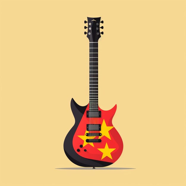 a red and black guitar with a star on the neck generative ai