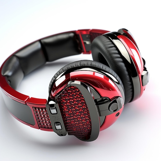 A red and black headphones with the letter h on it