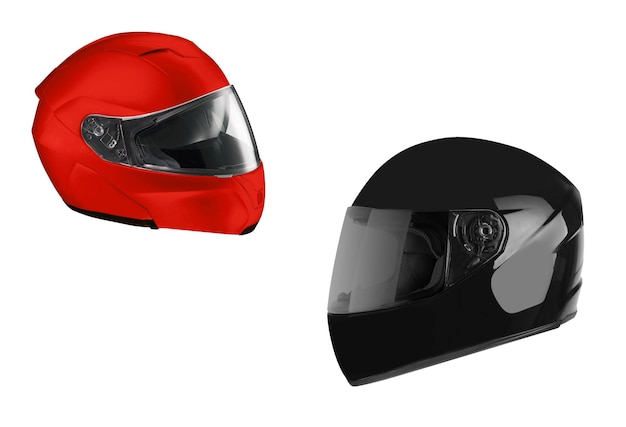 Red and black helmets Isolated on white background