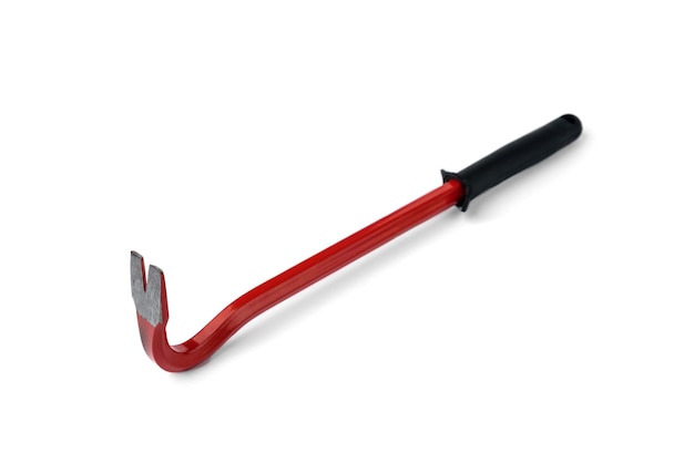 Red and black metal nail puller isolated on white background