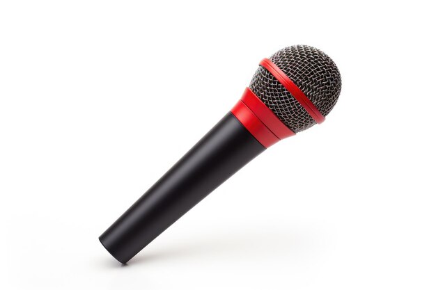 Red and black news microphone isolated on white