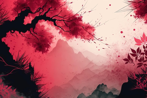 A red and black painting of a mountain landscape generative AI