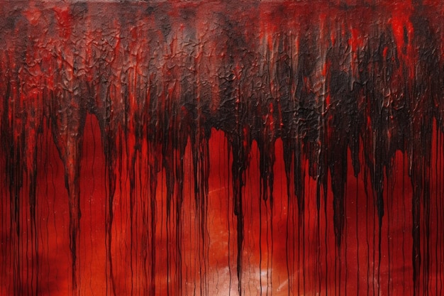 A red and black painting with the words blood on it