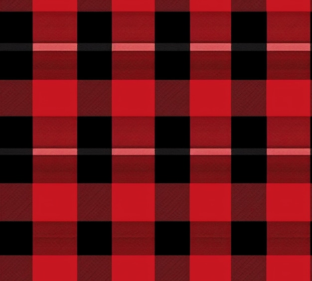 a red and black plaid fabric with a black stripe generative ai