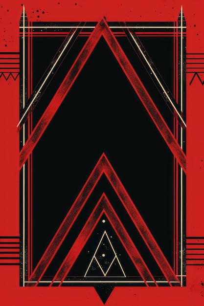 a red and black poster with geometric shapes