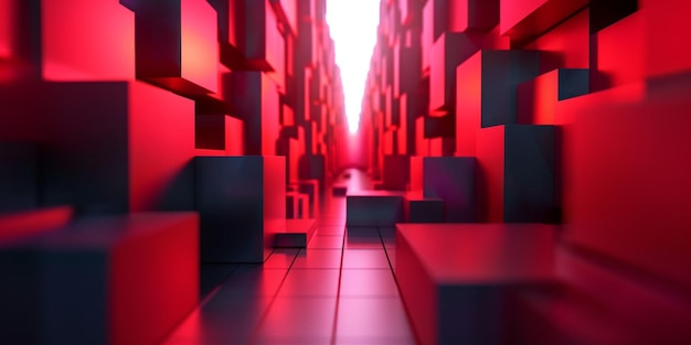 A red and black room with many blocks stock background