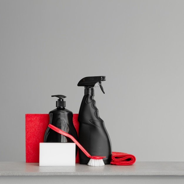 Red and black set of tools and tools for cleaning the kitchen