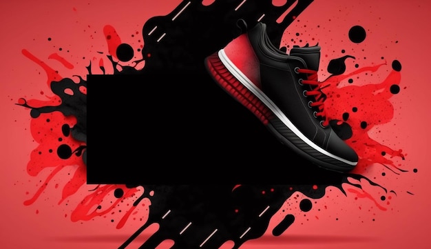 A red and black shoe with the word nike on it