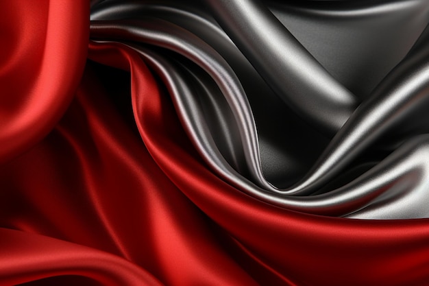 A red and black silk fabric with a black and red background.