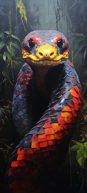 Красно-черная змея с открытым ртом